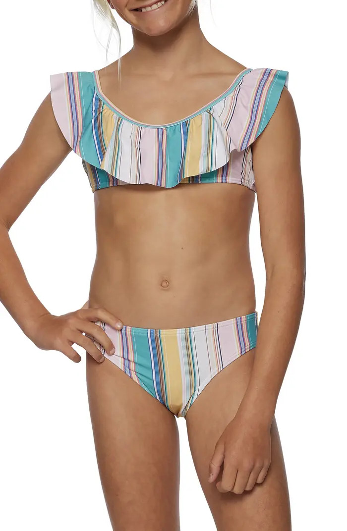 O'Neill Baja Stripe Ruffle Two-Piece Swimsuit | Nordstrom | Nordstrom