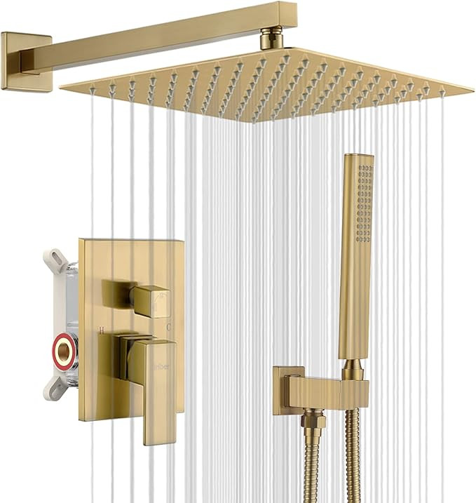 Iriber Champagne Bronze Rain Shower System with 12 Inch Shower Head and Handheld Bathroom Wall Mo... | Amazon (US)
