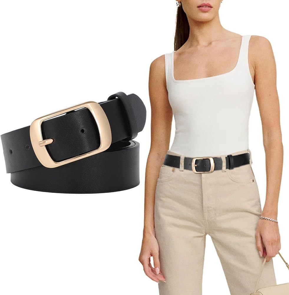 SUOSDEY Fashion Womens Leather Belt, Soft Leather Waist Belt with Pin Buckle for Jeans Pants,widt... | Amazon (US)
