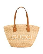 Made In Italy Raffia Medium Tote With Patch Logo And Leather Handles | TJ Maxx