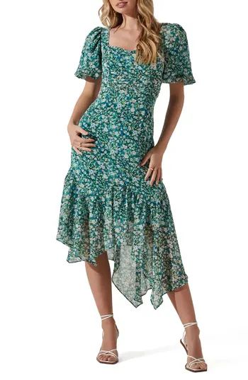 ASTR the Label Floral Asymmetrical Hem Dress in Green Multi at Nordstrom Rack, Size X-Small | Nordstrom Rack