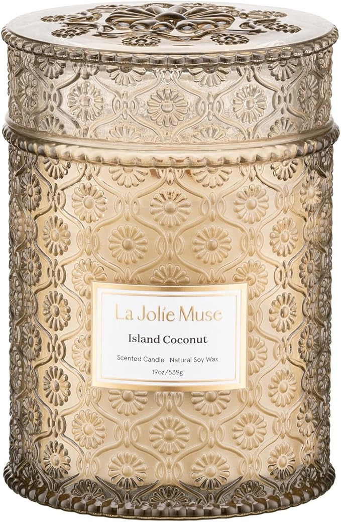 LA JOLIE MUSE Vanilla Coconut Candle – Coconut, Freesia & Vanilla | 19 oz Large Wooden Wick Can... | Amazon (US)