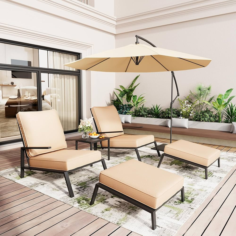 Pamapic 5 Piece Recliner Patio Furniture Set, Extra-Long Backrest Outdoor Patio Set, Powder-Coate... | Amazon (US)