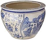 Oriental Furniture 14" Ladies Blue & White Porcelain Fishbowl | Amazon (US)