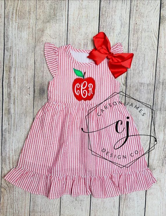Monogram Back to School Apple Dress for baby toddler girls kids Apple picking dress first day of ... | Etsy (US)
