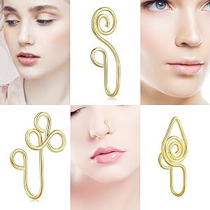 Fzroezz 9 12 Pcs African Nose Cuff Jewelry Non Piercing Fake Nose Ring Clip on Surgical Steel Fau... | Amazon (US)