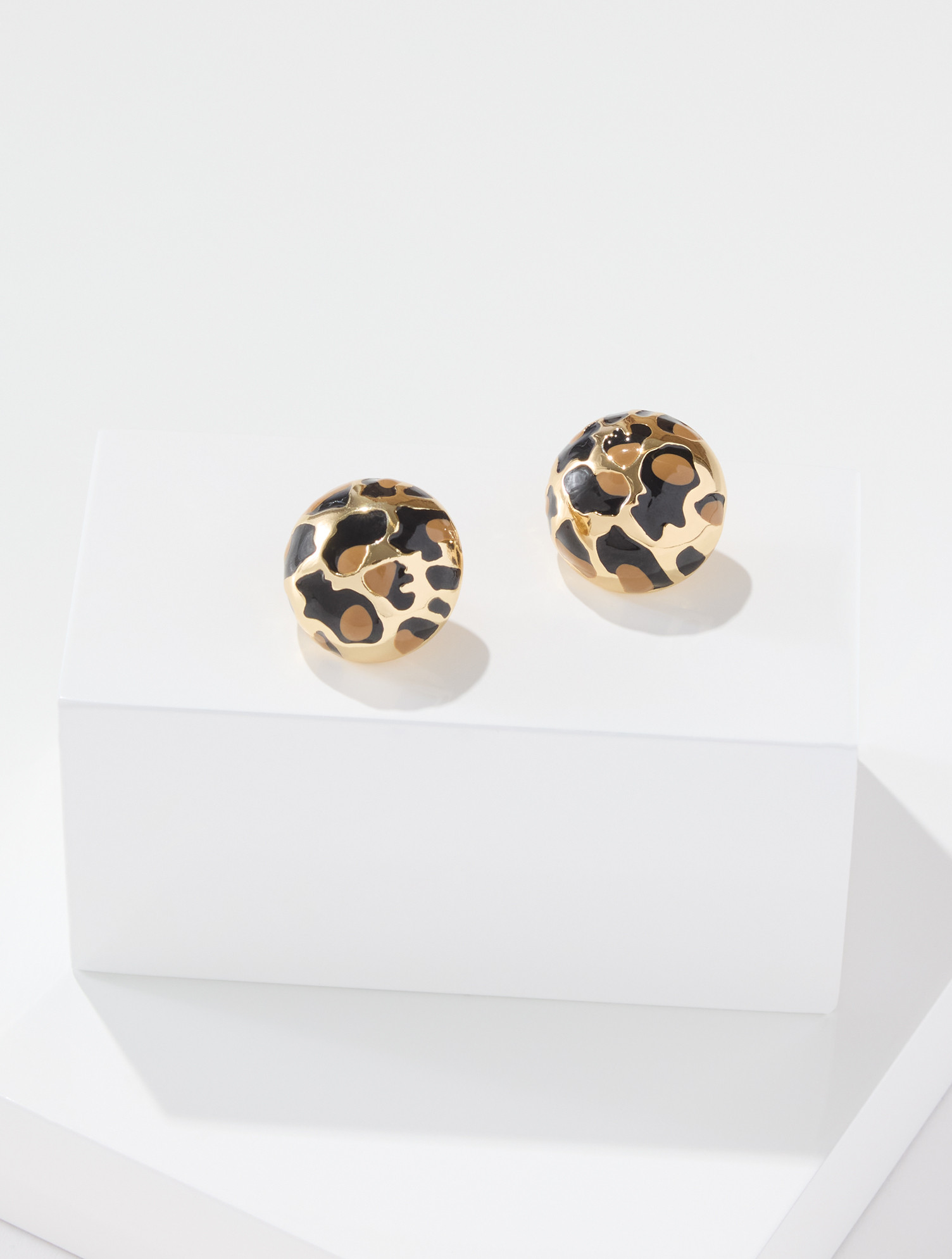 Leopard Enamel Button Earrings - Leopard / Gold - 001 Talbots | Talbots