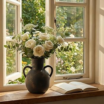 SIDUCAL Rustic Ceramic Farmhouse Flower Vase with 2 Handles, Terracotta Vase, Decorative Pottery ... | Amazon (US)