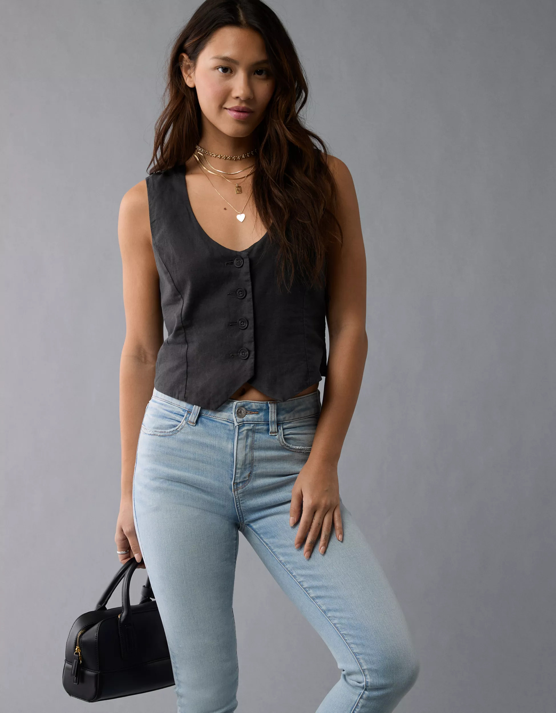 AE Linen-Blend Vest | American Eagle Outfitters (US & CA)