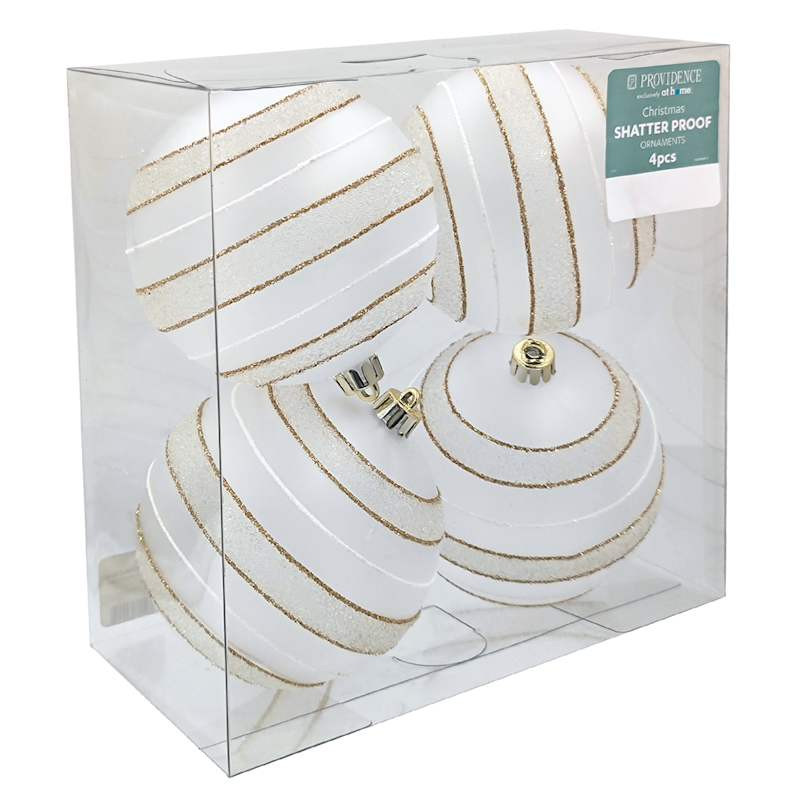 4-Count Clear & Ivory Ball Ornaments, 3.9" | At Home