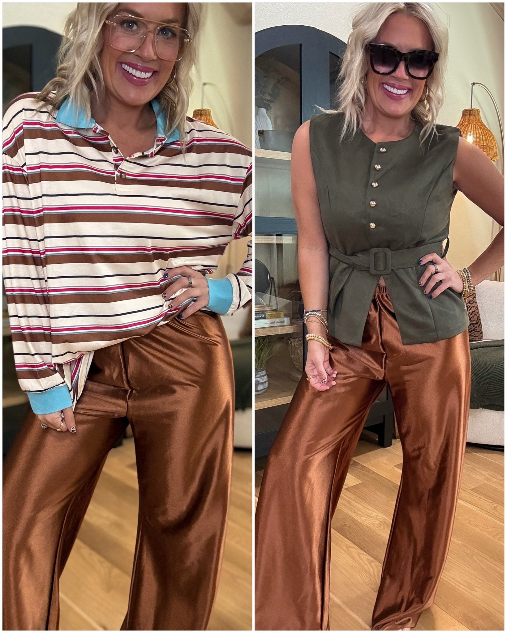 NEW Amazon fall outfits 
Pants size small . Stripe shirt size large 
Suede top size small