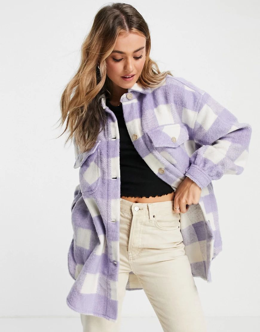 Cotton:On long line shacket in lilac check-Purple | ASOS (Global)