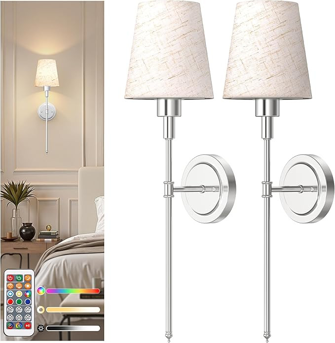 DORESshop Battery Operated Wall Sconce Set of 2, 7 Color Wireless Wall Light Easy to Install, Sco... | Amazon (US)