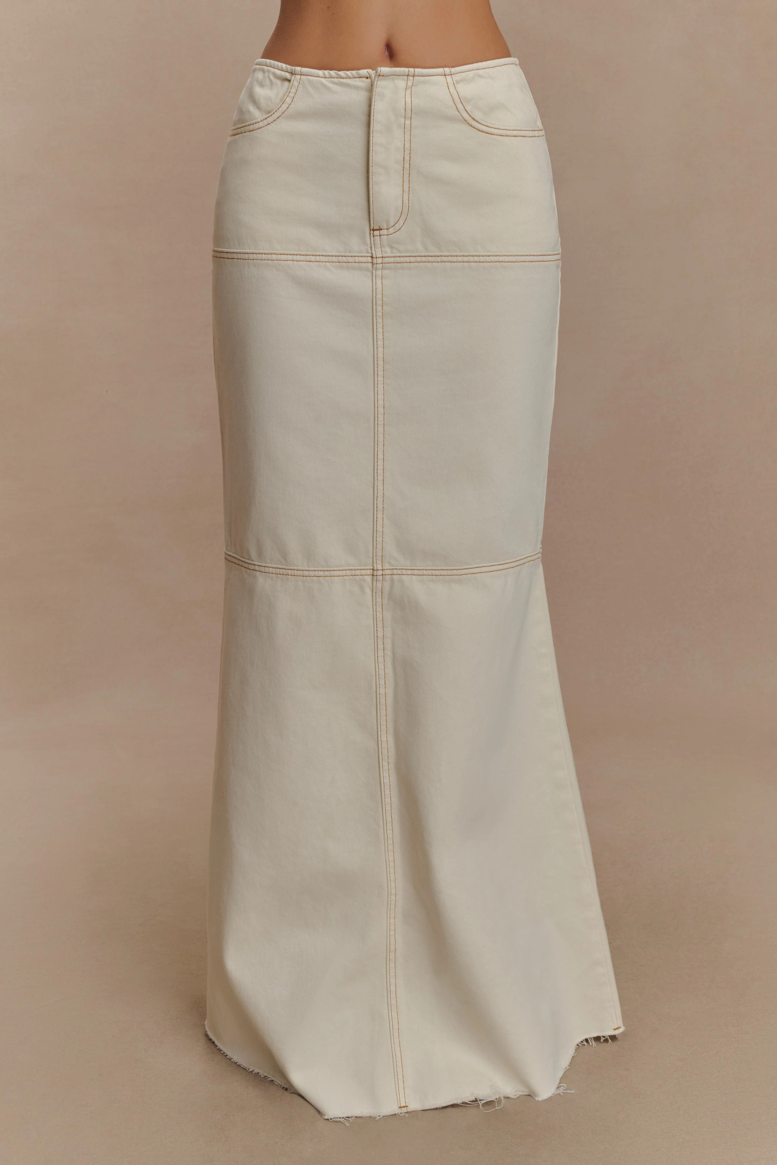 Denim Maxi Skirt - Ecru | MESHKI US