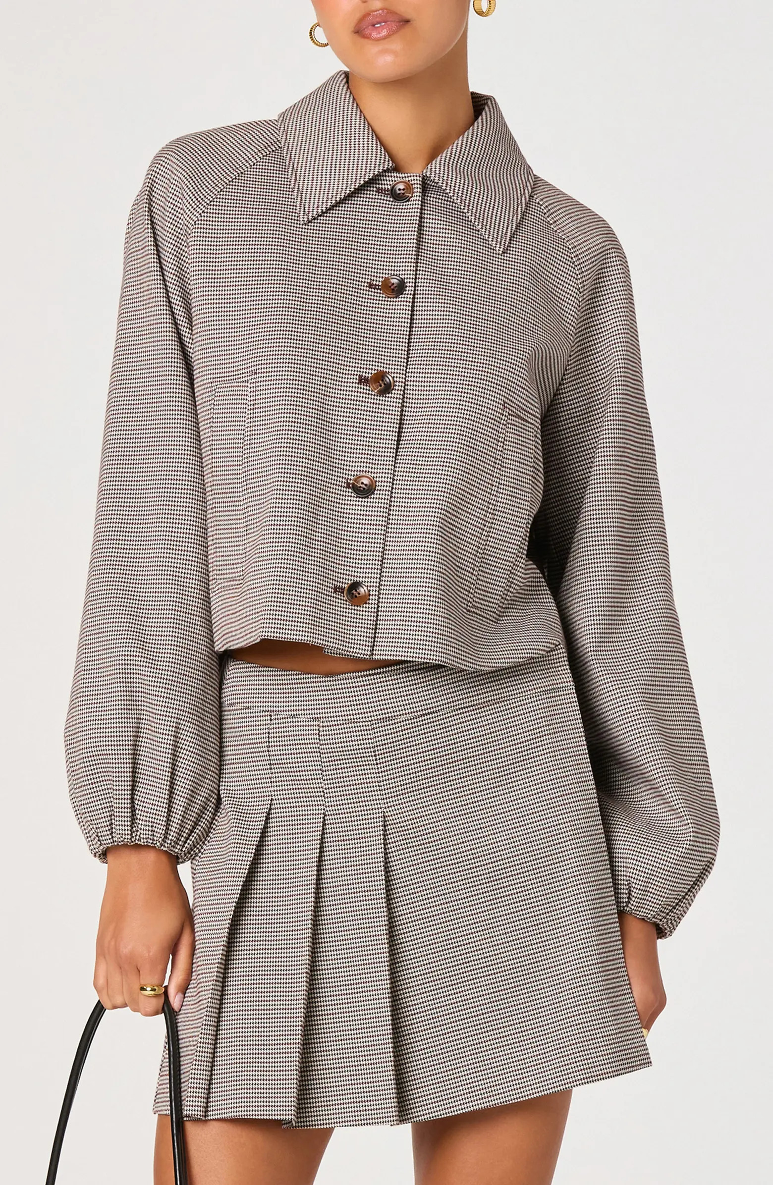 Houndstooth Check Balloon Sleeve Jacket | Nordstrom