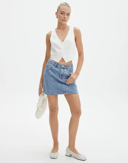Mid Rise Denim Skirt in Riley Vintage Wash | Glassons | Glassons (NZ)