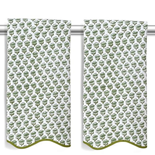 CPC COTTON PRINT CLUB Emerald Green Block Printed Cotton Waffle Bath Towel 27x54,Set of 2 Boho, Soft, Quick Dry, Lightweight, Absorbent Towel for Bathroom, Spa, Gift, Spring, Easter, Valentine | Amazon (US)