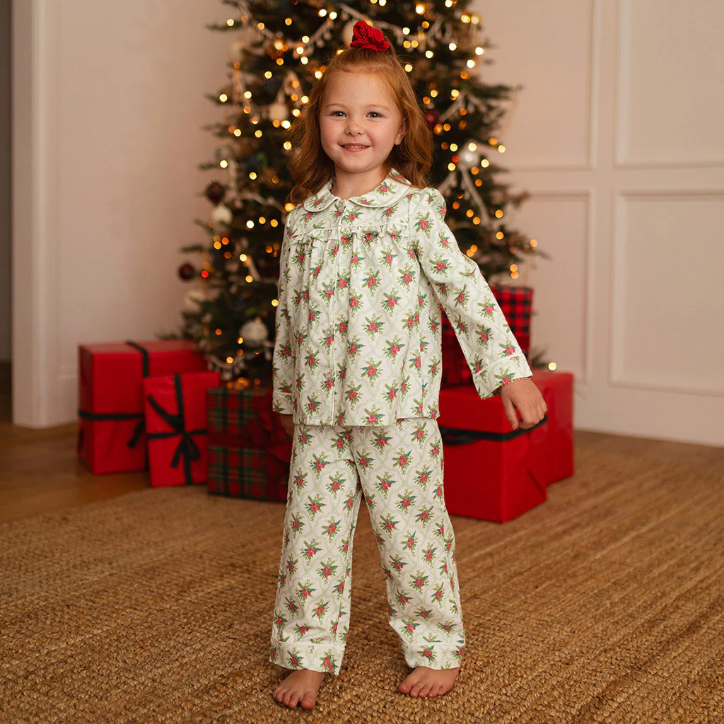 Holiday White Ruffled Flannelette Pajamas | Gladys | Posh Peanut