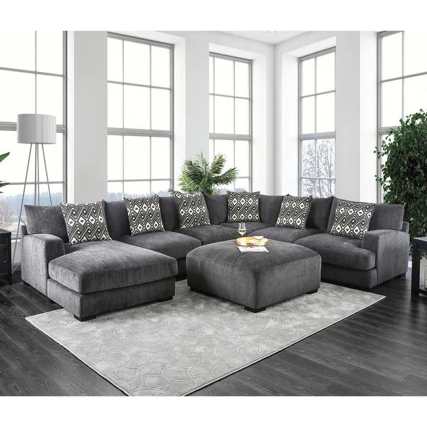 Furniture of America Cleo Modern Grey Chenille Modular Sectional | Bed Bath & Beyond