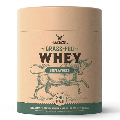 HEART & SOIL 100% Grass Fed Protein Powder – Single Ingredient: Whey Protein Concentrate - UNFLAVORED – Cold-Processed to Preserve Nutrients – 24g of Pure Grass Fed Whey Per Serving – 2lbs | Amazon (US)