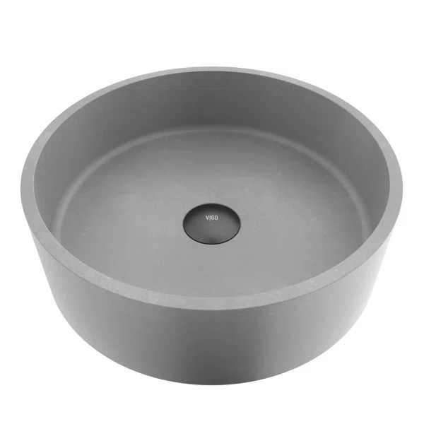 Gray Concrete Circular Vessel Bathroom Sink | Wayfair North America