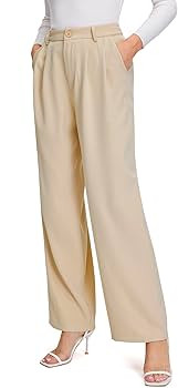 SweatyRocks Women's Casual Wide Leg High Waisted Button Down Straight Long Trousers Pants | Amazon (US)