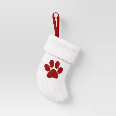 Mini Knit Monogram Christmas Stocking Paw Print White - Wondershop™: Crochet Detail, 8.5" Heigh... | Target