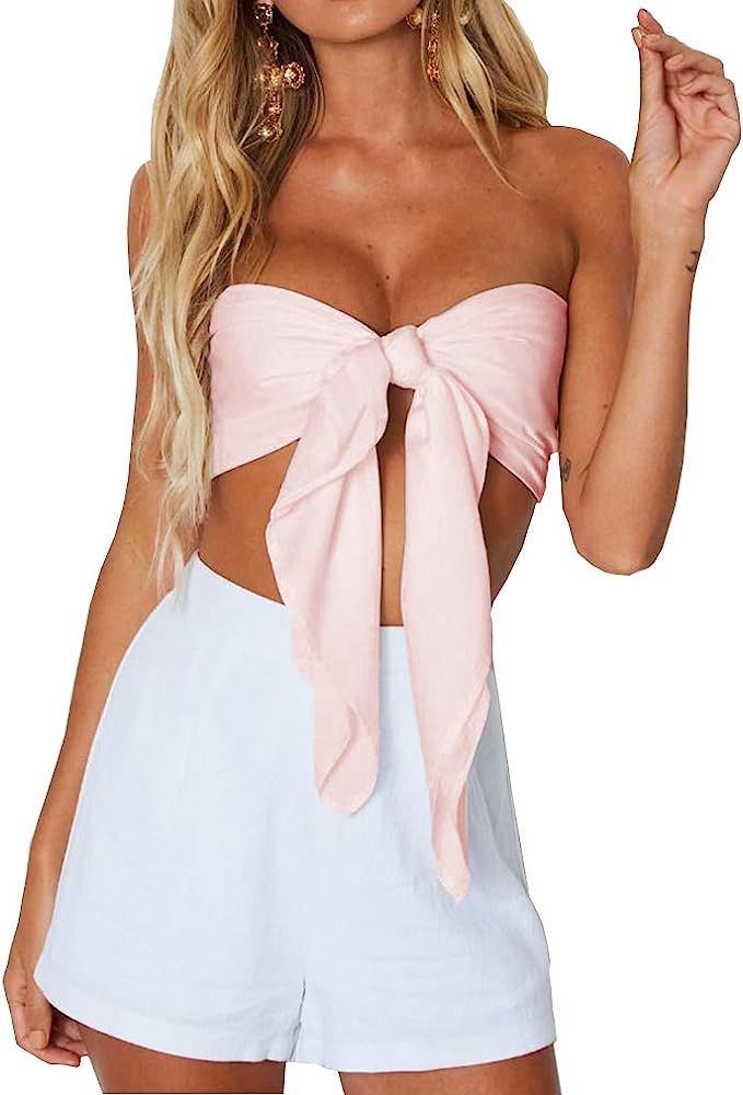 Women's Sexy Summer Solid Candy Color Tube Top Crop Tops | Amazon (US)