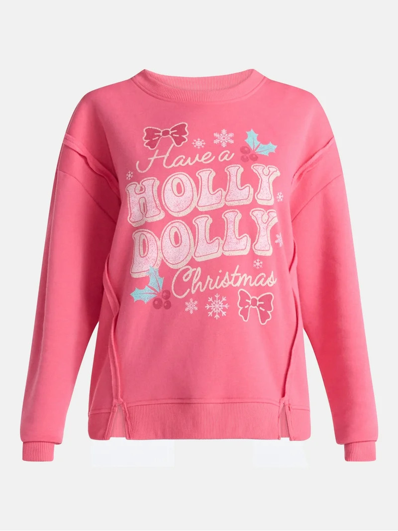 Time and Tru Women's Graphic Long Sleeve Sweatshirt, Holly Dolly Christmas, Sizes XS-XXXL | Walmart (US)