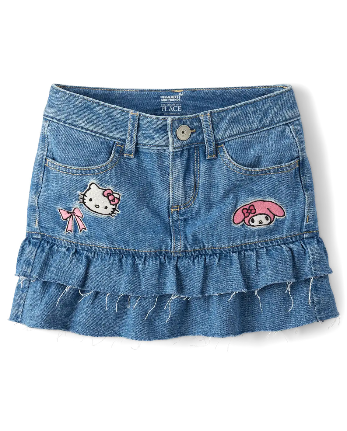 Girls Hello Kitty® And Friends Embroidered Tiered Denim Skort - blue | The Children's Place