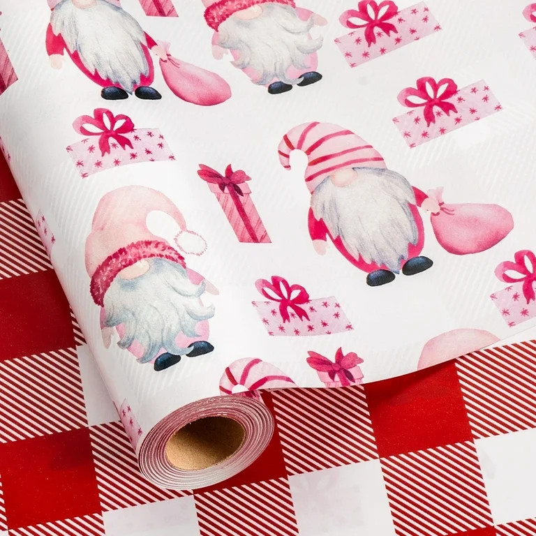 HOMERAL Christmas Wrapping Paper Roll - Red Gift Wrap with Goblin, Gift Box and Red Plaid - Perfe... | Walmart (US)