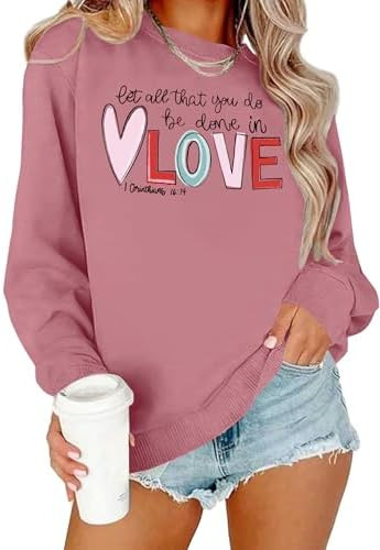 Valentine Day Sweatshirt for Women Romantic Love Print Sweater Valentine Love Heart Graphic Casua... | Amazon (US)