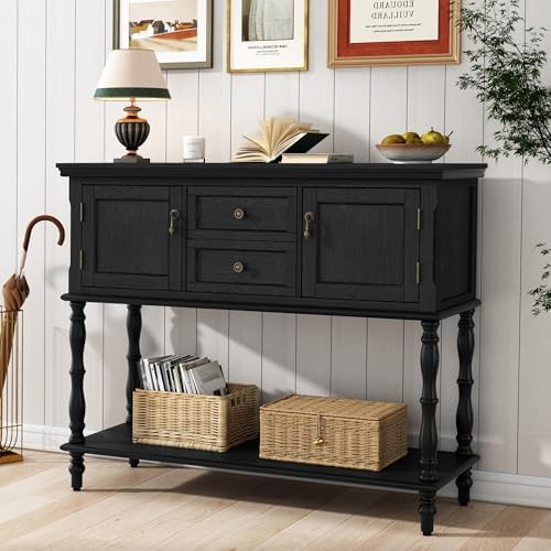 ARTPOWER Console Table with 2 Drawers, Retro Entryway Table with 2 Door Cabinets and Open Storage... | Amazon (US)