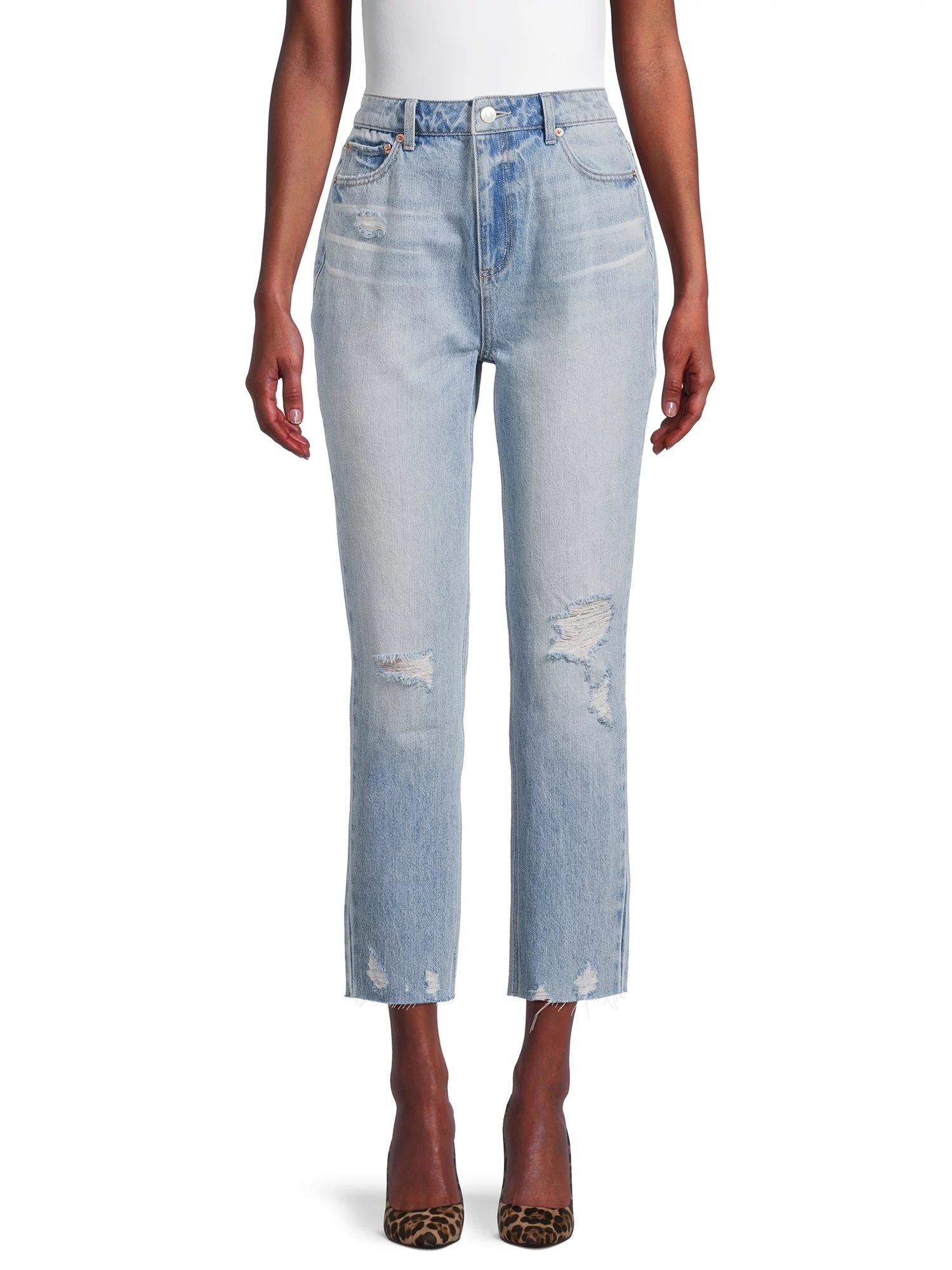 No Boundaries Juniors' High Rise Slim Straight Cropped Jeans | Walmart (US)