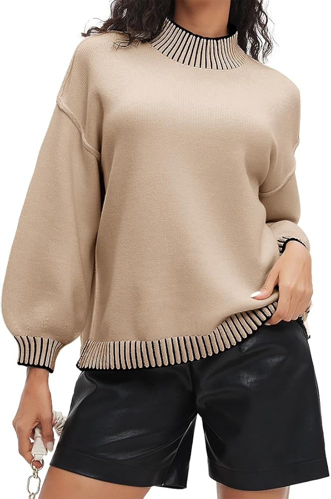 CHYRII Women Fall Fashion 2024 Sweater Overiszed Batwing Long Sleeve Striped Turtleneck Pullover ... | Amazon (US)