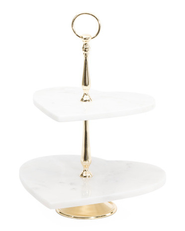 Gold Tone And Marble 2 Tier Heart Shape Server | TJ Maxx