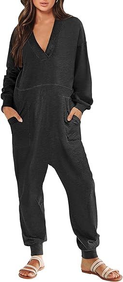 Caracilia Womens Long Sleeve Jumpsuit One Piece Rompers Loose Fit Overalls Lounge Pajamas Onesie ... | Amazon (US)