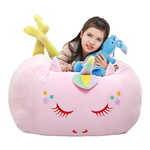 Unicorn Stuffed Animal Toy Storage, Bean Bag Chair Cover ONLY, Velvet Extra Soft Organization Replace Mesh Hammock for Kids Blankets Towels Clothes Home Supplies Pink | Amazon (US)