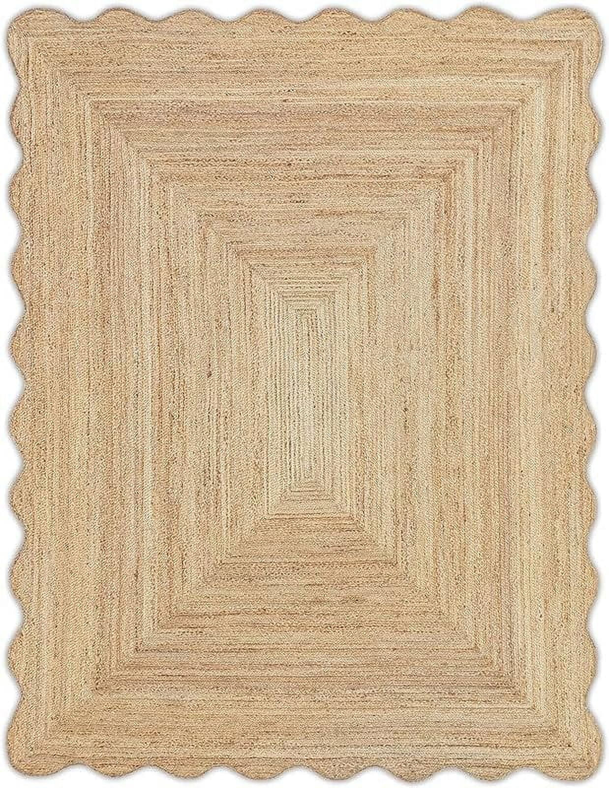 KLAVATE Natural Jute Wave Edge Hand Braided Scalloped Farmhouse Entryway Jute Rug | Walmart (US)
