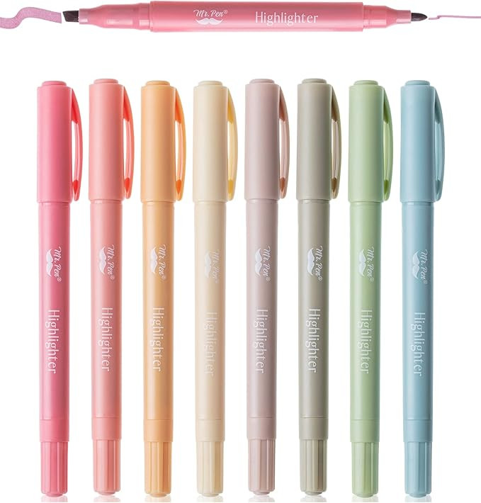 Mr. Pen- Cute Highlighter Pens, Dual Fine & Chisel Tip, Vintage colors, 8 Pack, , Assorted Colors... | Amazon (US)