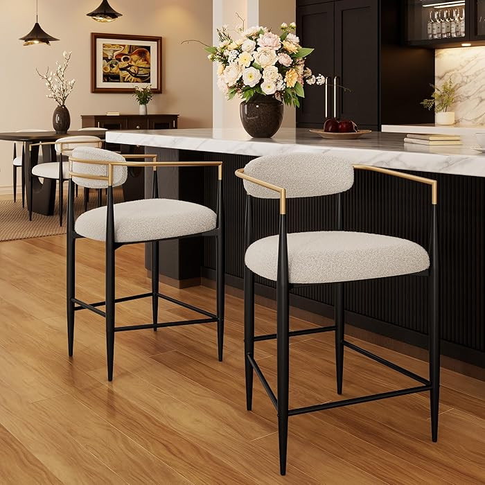 Morden Fort Counter Height Bar Stools Set of 2, Modern Upholstered Counter Stools with Gold Arms ... | Amazon (US)
