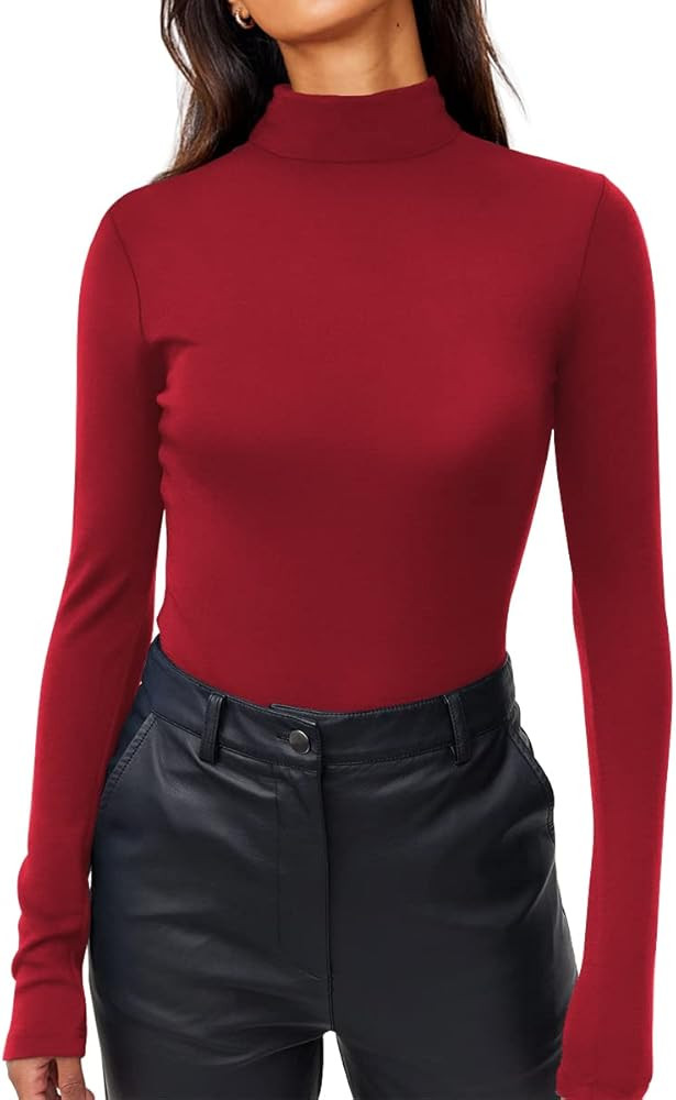LILLUSORY Women's Turtleneck Long Sleeve Shirts Mock Neck Slim Fitted Casual Pullovers Underscrubs L | Amazon (US)