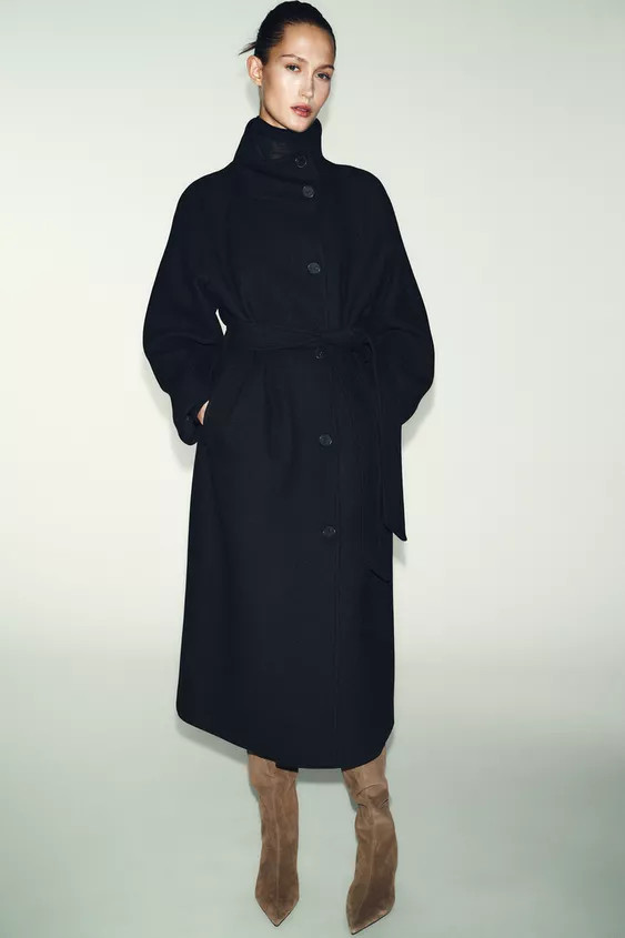 LONG WOOL COAT WITH HIGH NECK | Zara US