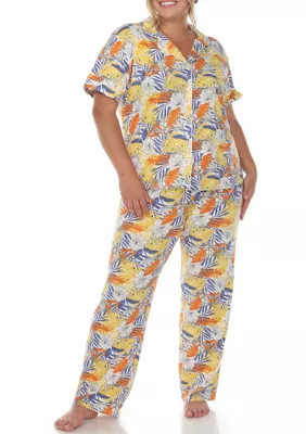 White Mark Women's Plus Size Tropical Print Pajama Set, 3XL | Belk