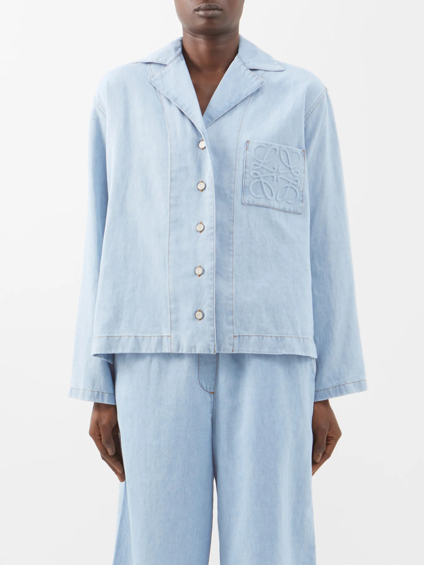 Anagram-embossed cotton-blend denim blouse | LOEWE | Matches (US)