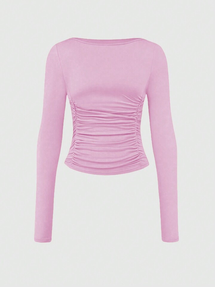 Solid Color Pleated T-Shirt4.89(100+) | SHEIN