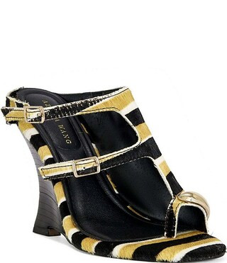 Giannis Stripe Print Calf Hair Buckled Straps Toe Loop Wedge Sandals | Dillard's