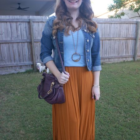 Orange and blue 🧡💙 pastel tee with my denim jacket and thrifted ochre maxi skirt, and a little extra colour with the purple small Chloe Paraty bag.

#LTKaustralia #LTKwinter #LTKbag