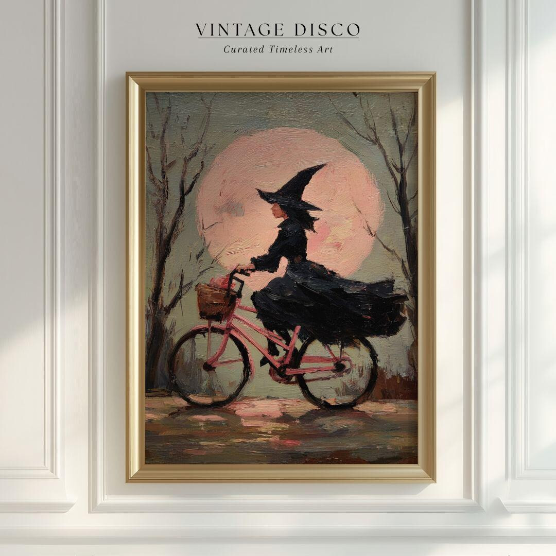 Pink Witch Fall Print - Whimsical Cottagecore Halloween Decor, Vintage Spooky Season Painting - E... | Etsy (US)