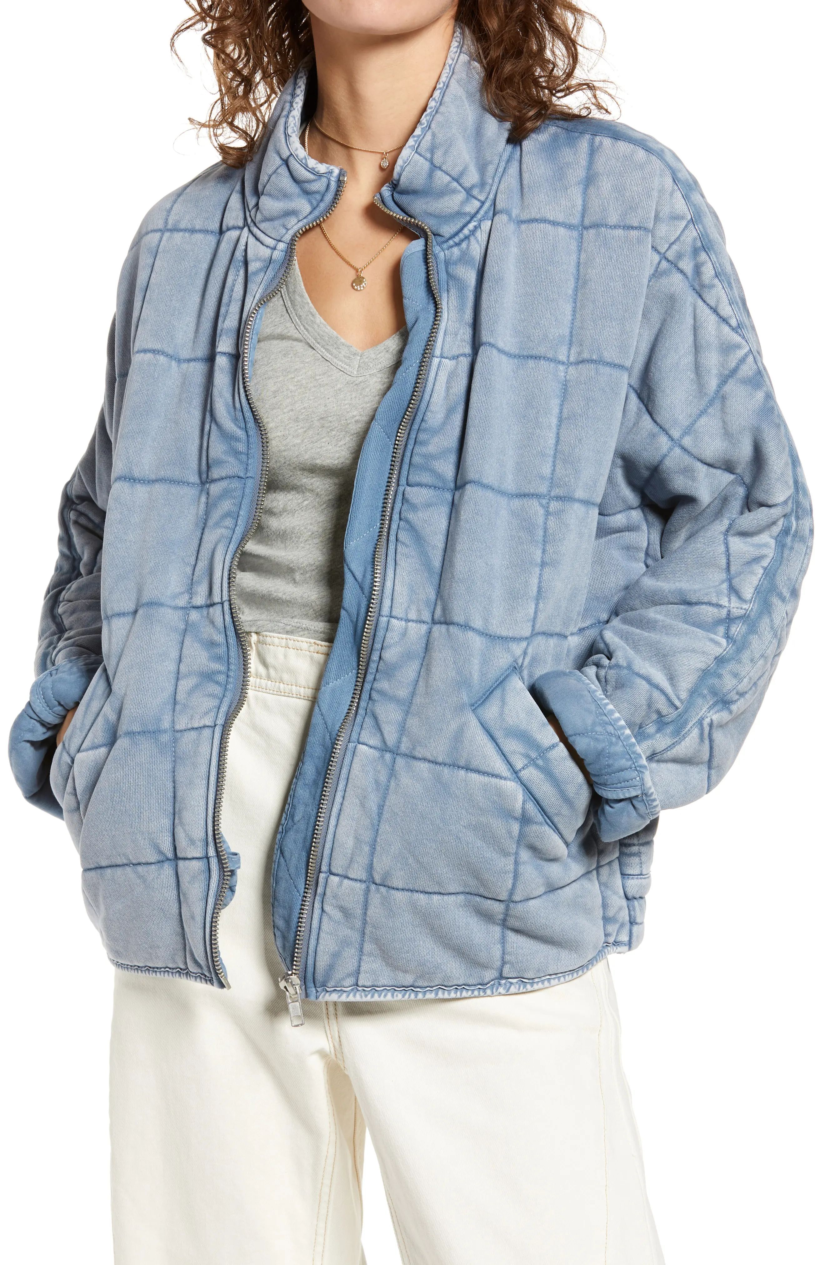 Women's Free People Dolman Sleeve Quilted Jacket, Size Medium - Blue | Nordstrom